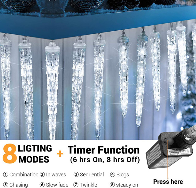 Christmas Holiday Battery powered crystal led icicle string lights with white icicle lamp for Christmas decoration for Christmas