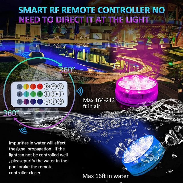 IP68 Waterproof LED Submersible Light with Remote Colorful Underwater lights Multi Color Remote Controlled 13 Leds Submersible