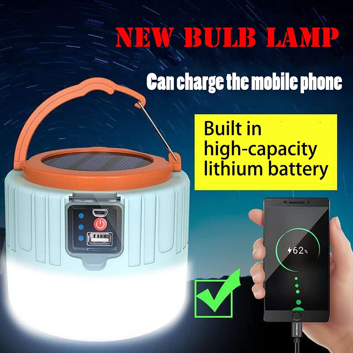 Portable Outdoor Waterproof Solar LED Camping Lantern Rechargeable Hand Strong Emergency Light Flashlights Hiking Tent Lamp