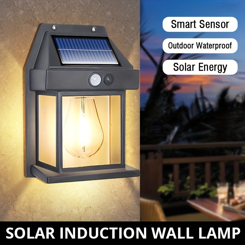 2023 New Design Tungsten bulb led solar outdoor garden wall light with sensor wireless ip65 solar wall lamp  For House Patio