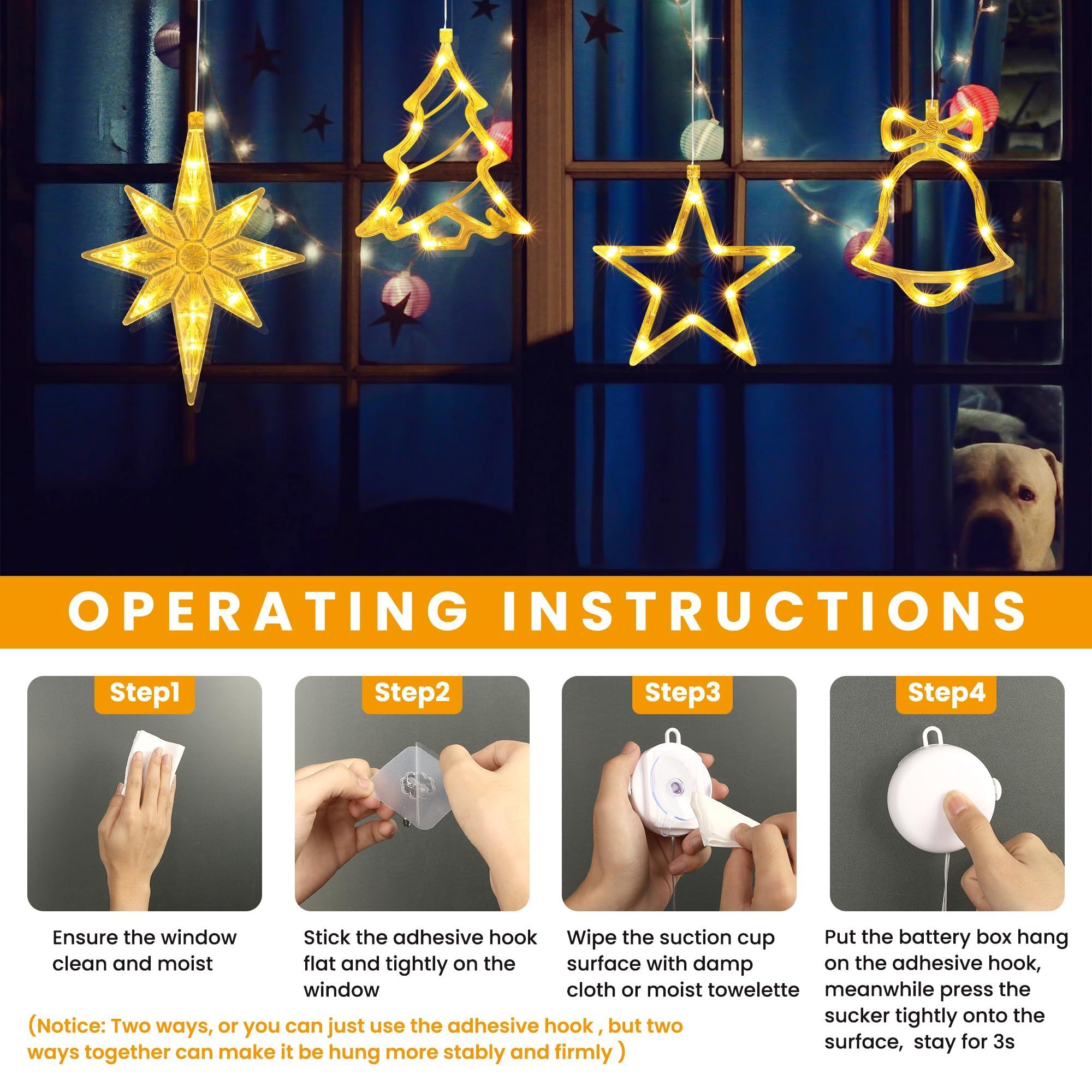 LED Window Fairy Lights Battery Operated with Suction Cups arm White Christmas Star Indoor for Christmas Decoration