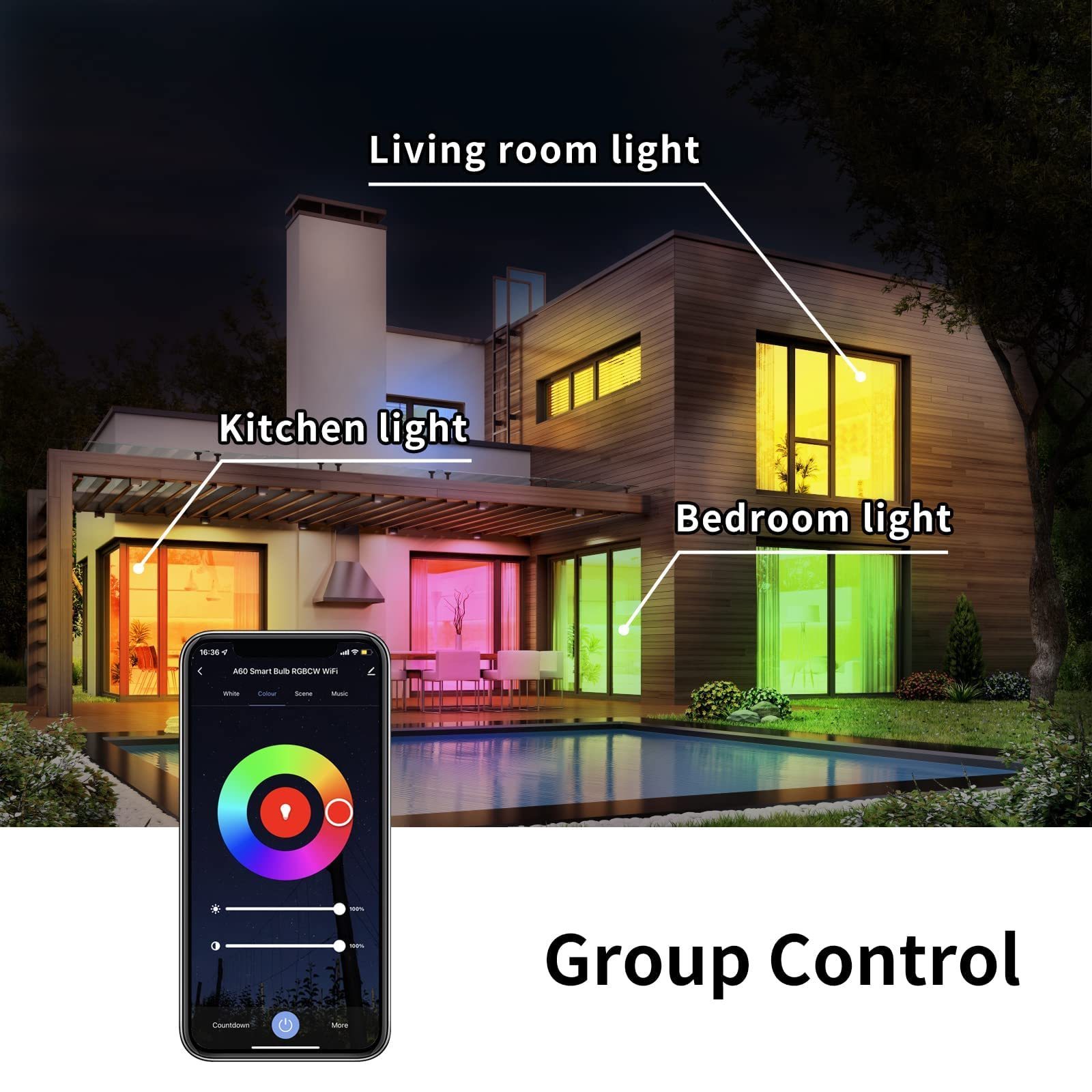 LED Light Bulb Dimmable Music Sync Color Changing No Hub Required Multicolor Bluetooth Light Bulbs with App Control for Party