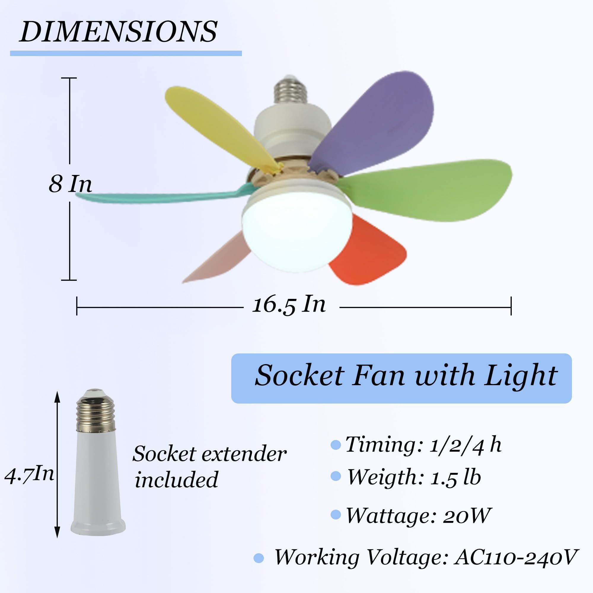 TSINYE Socket Fan Light Light Bulb Fan with Remote Dimmable Screw in Fan and Light Combo Wireless for Garage Kitchen Bedroom