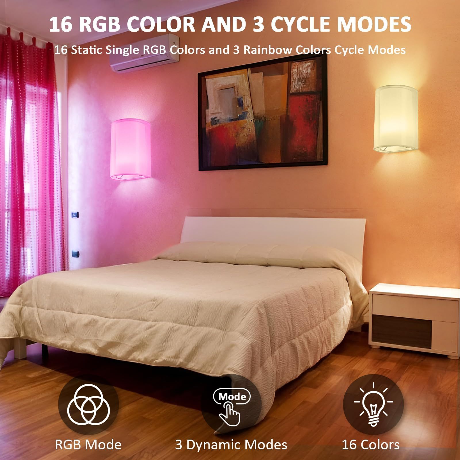 Wall Sconces Set of Two Battery Operated Magnetic Wall Lamp Rechargeable Lights RGB Colors with Remote Control Wall Decor