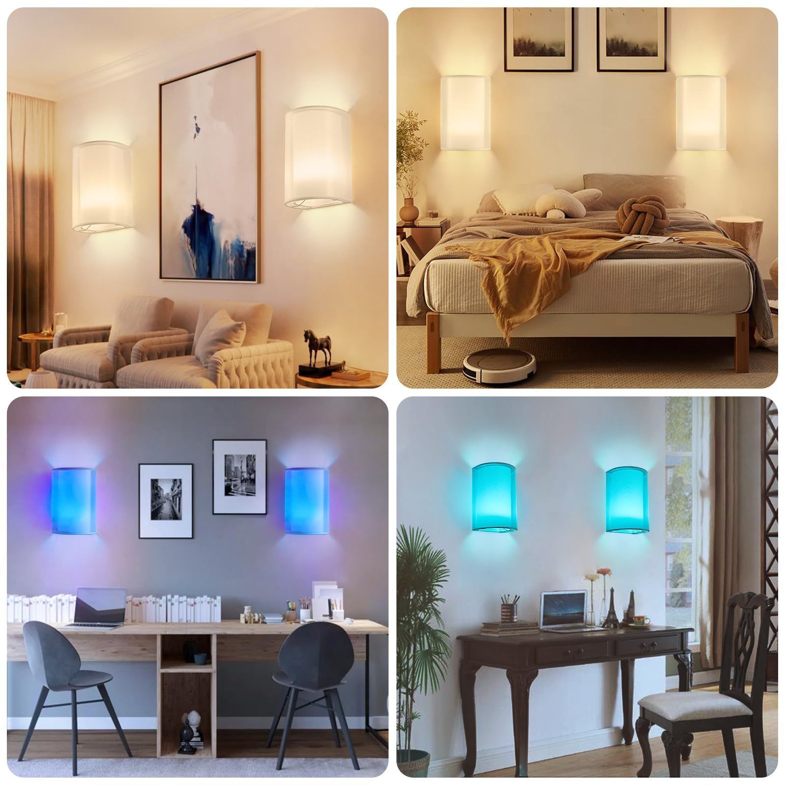 Battery Operated Wall Sconces Set of Two 18 RGB Colors Stick on Wall Lights with Remote Changeable Dimmable Height Wall Lights