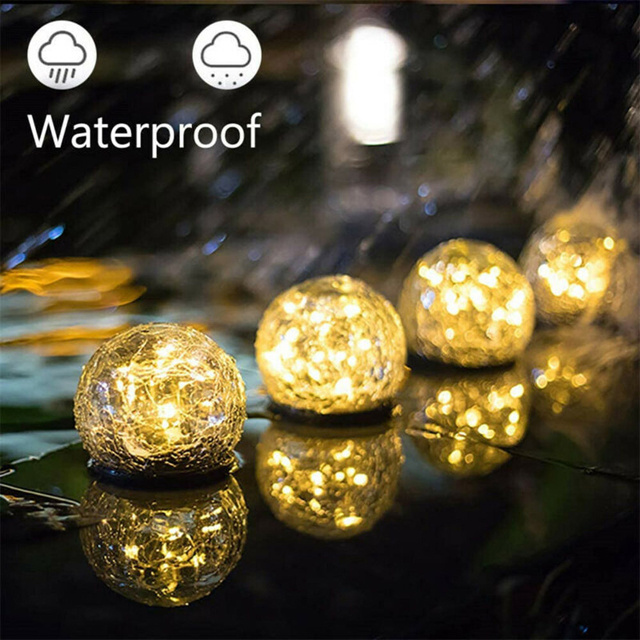 Solar Globe Crackle Glass Ball Light Decorative Garden Round Lawn Glass Ball Waterproof Solar Garden Lights