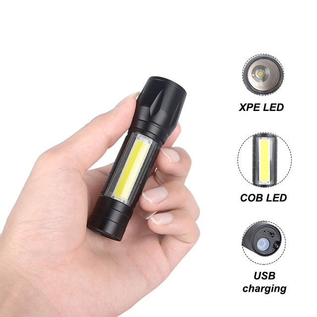 mini flashlight COB side light multifunctional vintage foldable retro usb rechargeable  LED Torch Light COB Flashlight Set