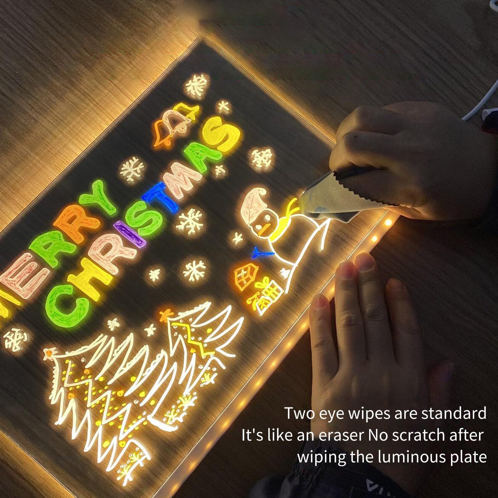 LED Message Board with 7 Color Pen/Stand Luminous Acrylic Message Board Dry Erase Board Lighted Note Pad for Desk Notes