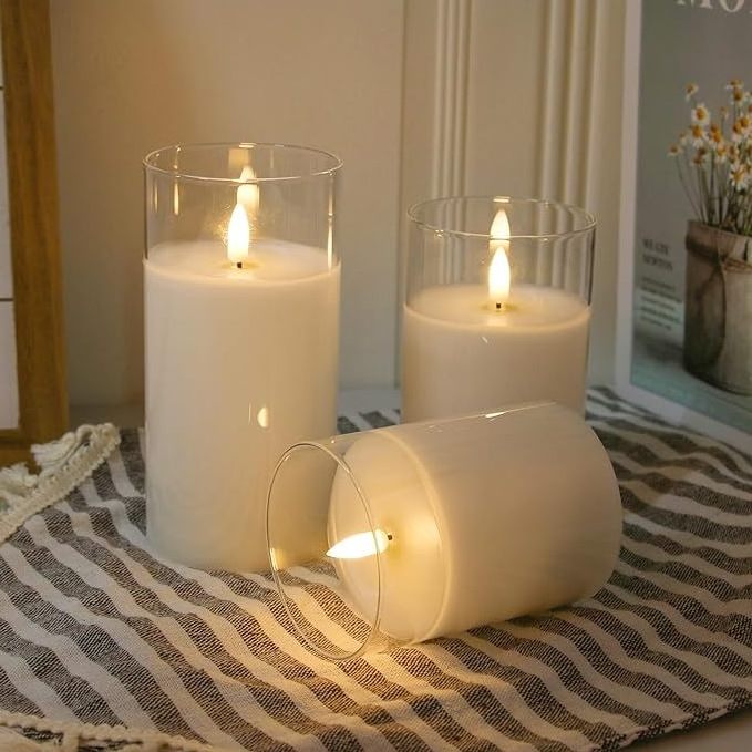 Beautiful Glass Candles Flickering Battery Operated Wick Realistic Real Wax LED Candles Light