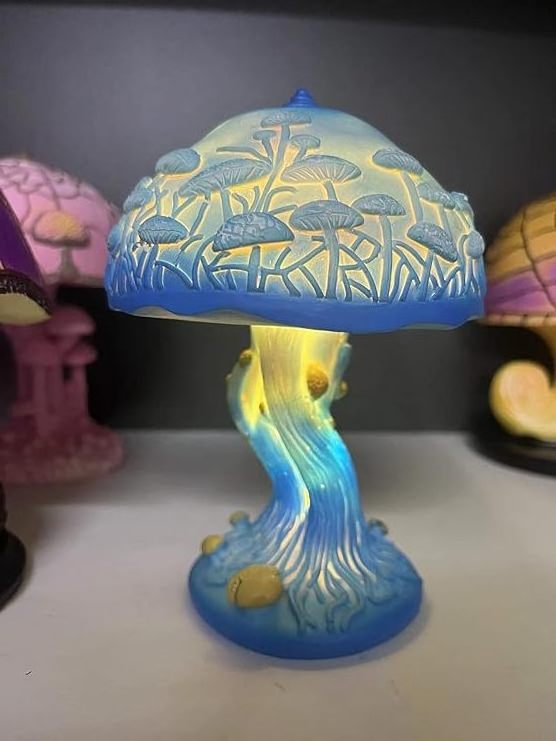 Tsinye Retro Painting Mushroom Lamp, Bohemian Resin Mushroom Decorative Bedside Lamp,Stained Glass Plant Series Night Light