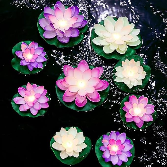 Floating Pool Lights Lotus Flower Lantern LED Lifelike Pool Lights Battery Pool Lantern