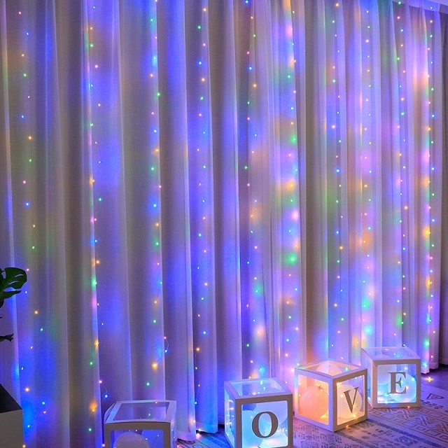 Remote USB Battery Operated 3*3m 300led Window Fairy Rgb Twinkle Garland 8 Modes Remote Control LED USB Curtain String Light