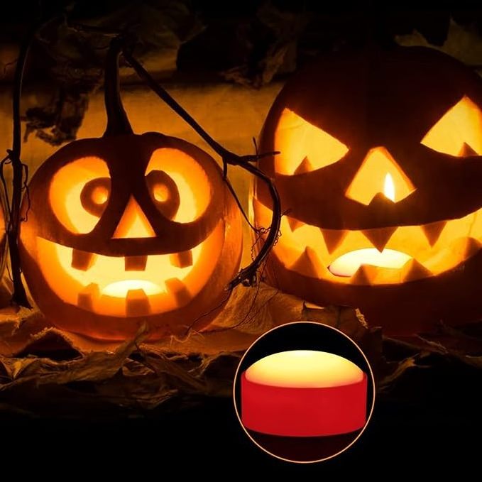 Halloween LED Pumpkin Lights with Remote Control and Timer, Battery Operated, Flickering, Electric, Orange, Halloween