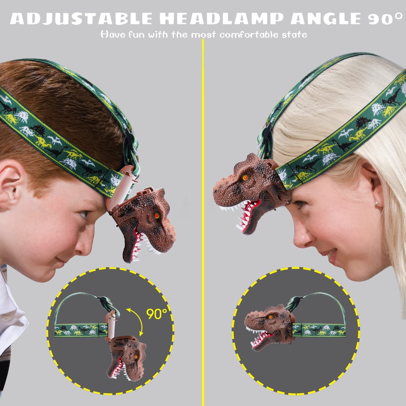 Dinosaur LED Headlamp for Kids Outdoor Toy Head Lamp Flashlight for Boys Christmas Light Christmas Gift Battery Included