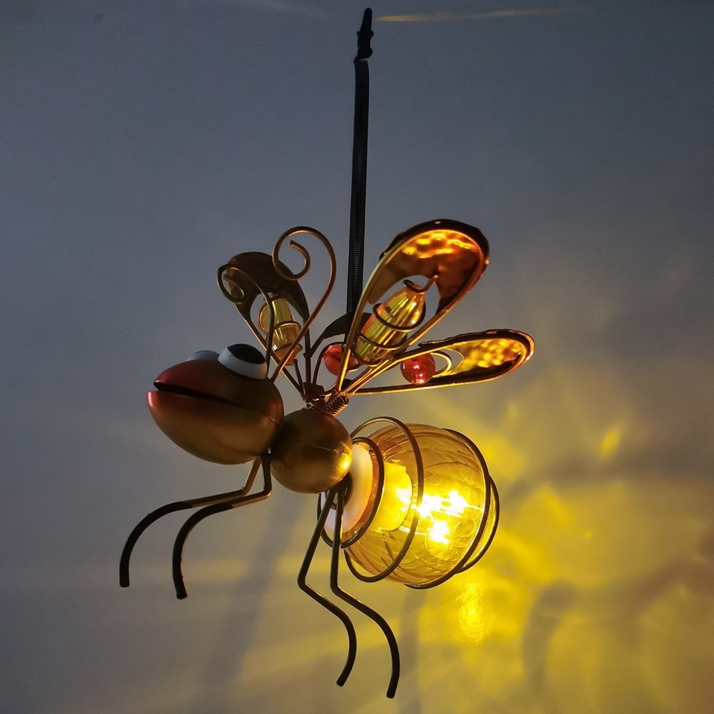 Tsinye Creative Solar-Powered Hanging Bee Light - Metal LED Outside Bugs with Bouncy Springs - Solar Fairy Lights