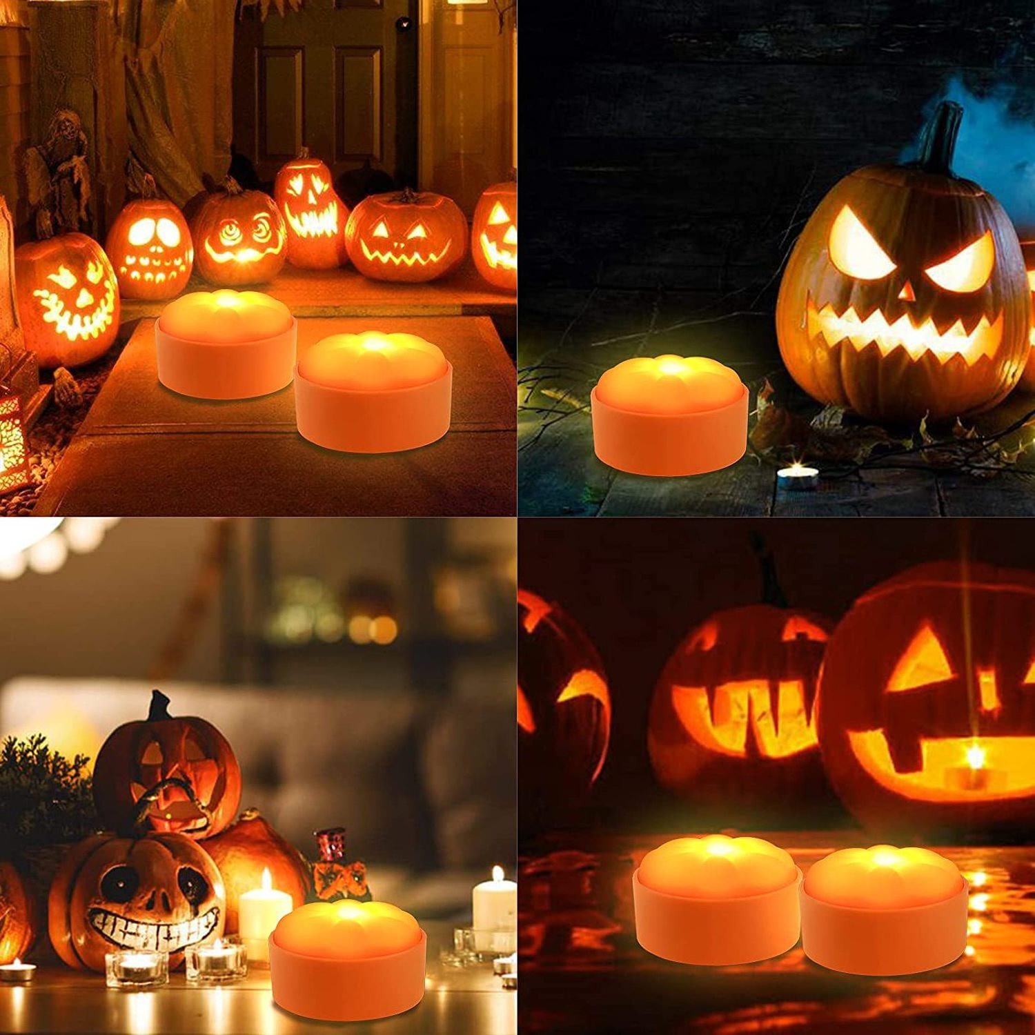 Halloween LED Pumpkin Lights with Remote Control and Timer, Battery Operated, Flickering, Electric, Orange, Halloween