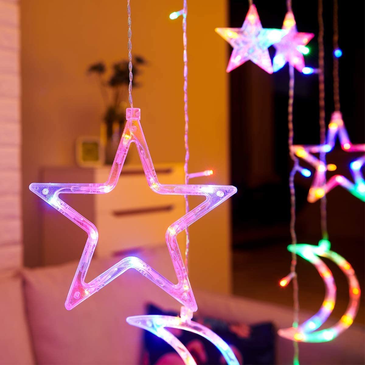 Hot sale Decoration Ramadan Christmas LED Star Moon String Lighting Gifts Led Twinkling Stars Led Curtain Lights