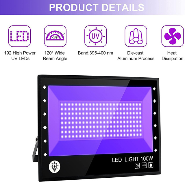 LED UV Flood Lights with Plug IP66 Waterproof Led stadium light for outdoor lighting LED Blacklight with Plug IP66 Ultraviolet