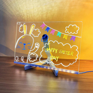 LED Message Board with 7 Color Pen/Stand Luminous Acrylic Message Board Dry Erase Board Lighted Note Pad for Desk Notes