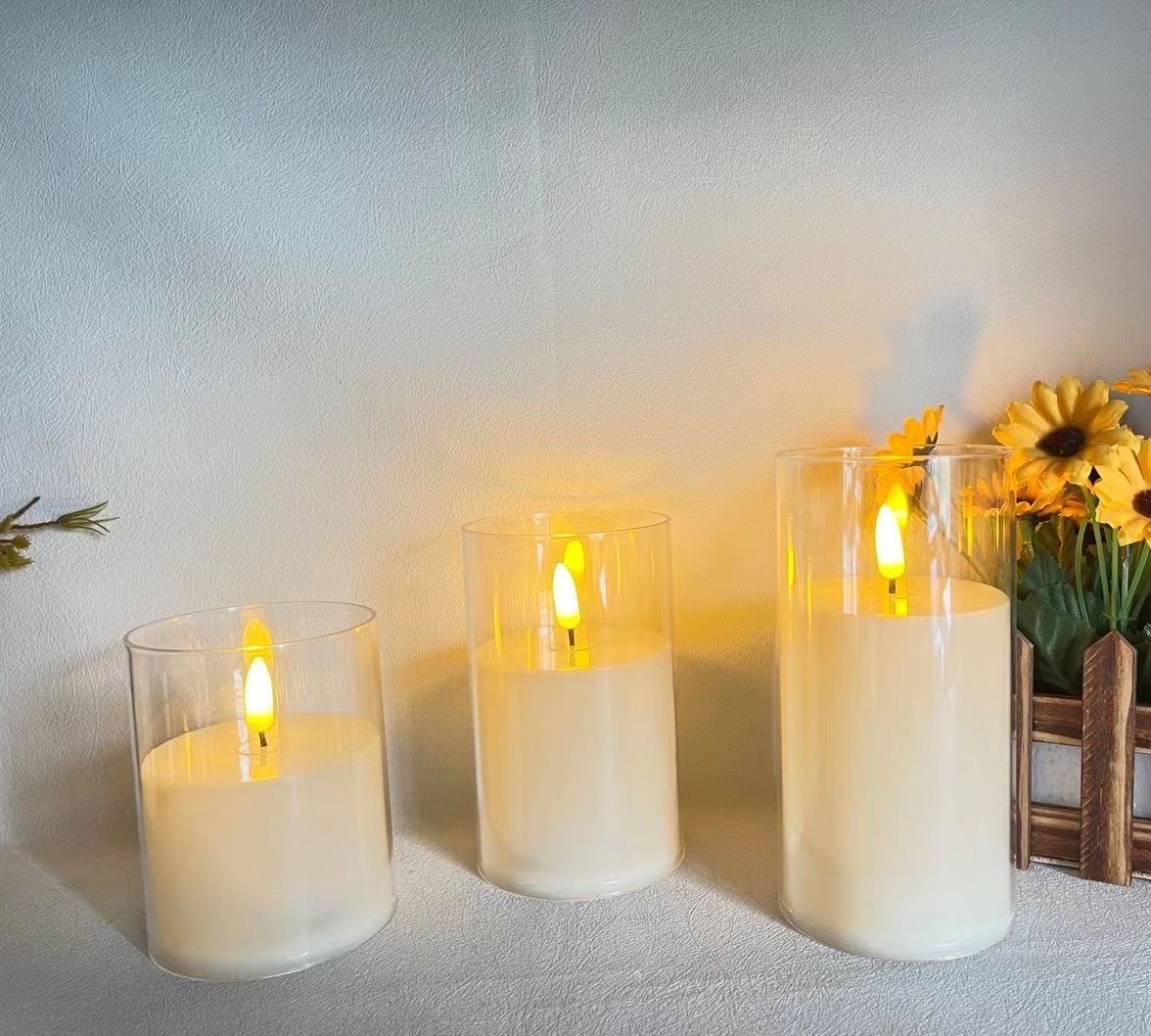 Beautiful Glass Candles Flickering Battery Operated Wick Realistic Real Wax LED Candles Light