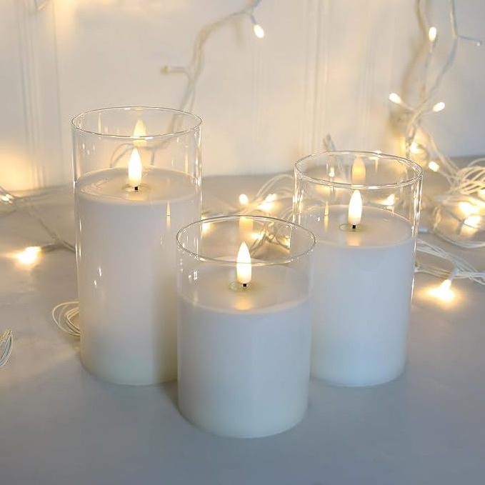 Creative Glass Candles Flickering Battery Operated Wick Realistic Real Wax LED Candles Light