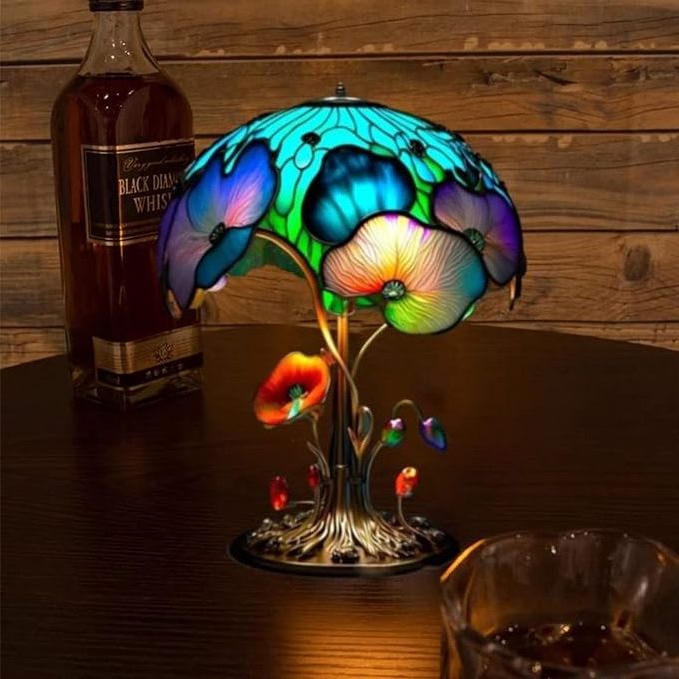 Tsinye Retro Painting Mushroom Lamp, Bohemian Resin Mushroom Decorative Bedside Lamp,Stained Glass Plant Series Night Light