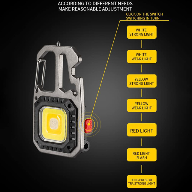 Hot Sale Multifunctional Keychain Flashlight Rechargeable COB Mini Work Light With Window Breaker Multi-function outdoor camping