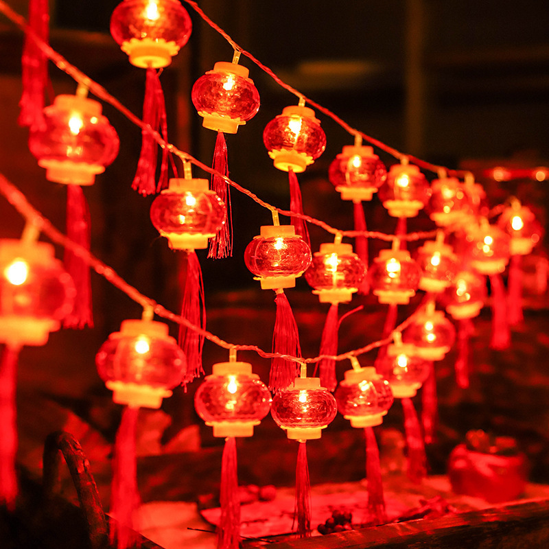 Traditional Chinese Knot Red Lantern LED String Light Battery Operated Hanging New Year Lanterns Red Lantern Fairy String Lights