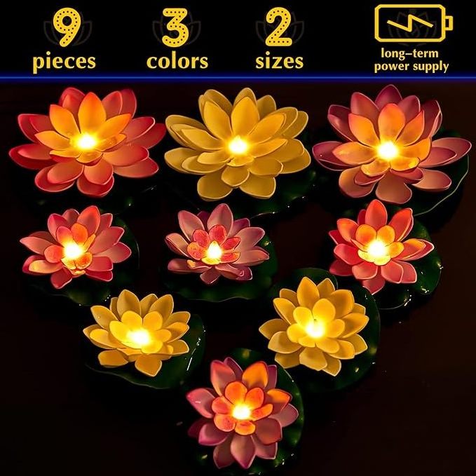 Floating Pool Lights Lotus Flower Lantern LED Lifelike Pool Lights Battery Pool Lantern