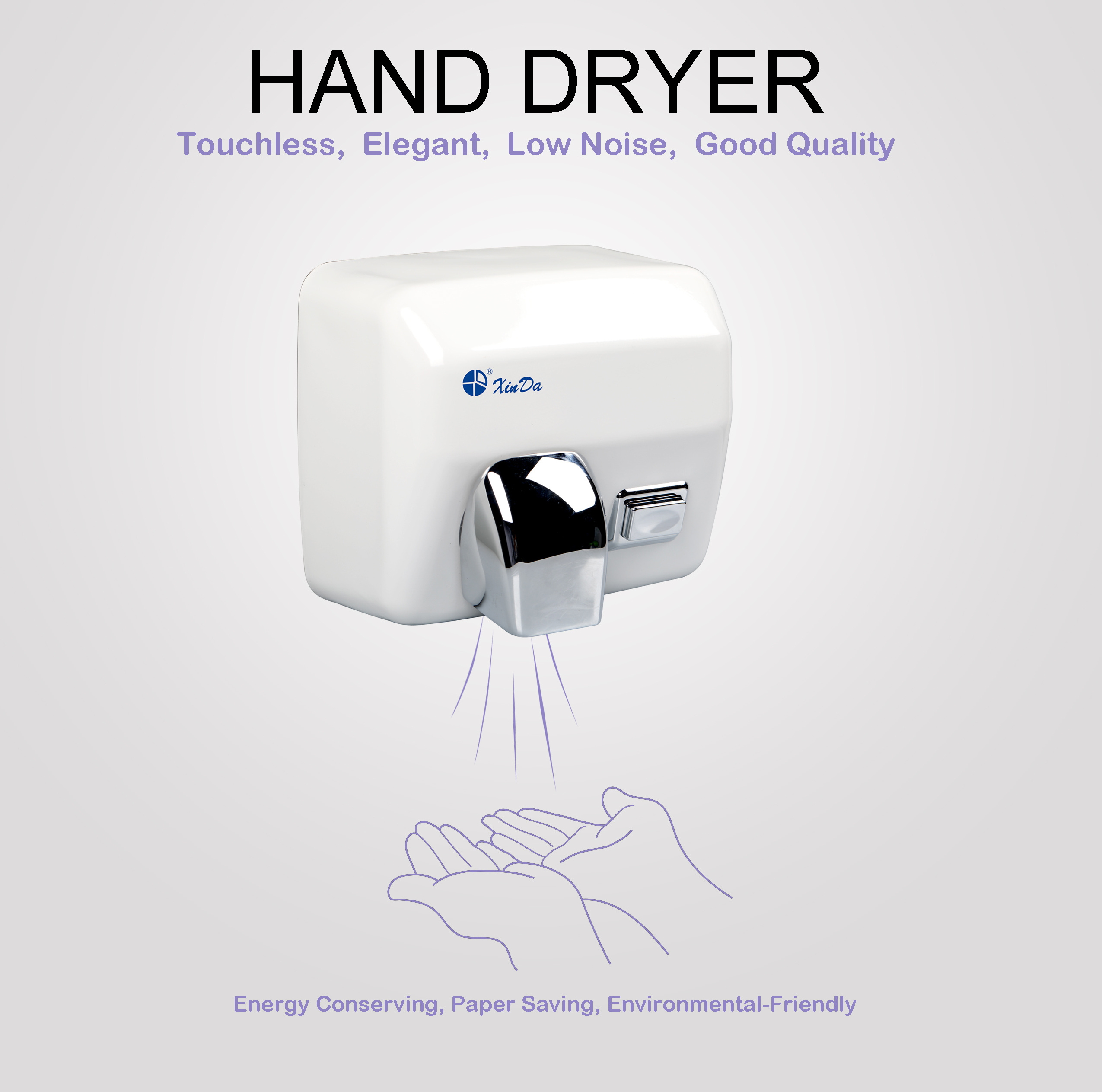 The XinDa GSQ250C White Multi Color Single Jet Hand Dryer Automatic Induction Battery Operated Hand Dryer Hand Dryer