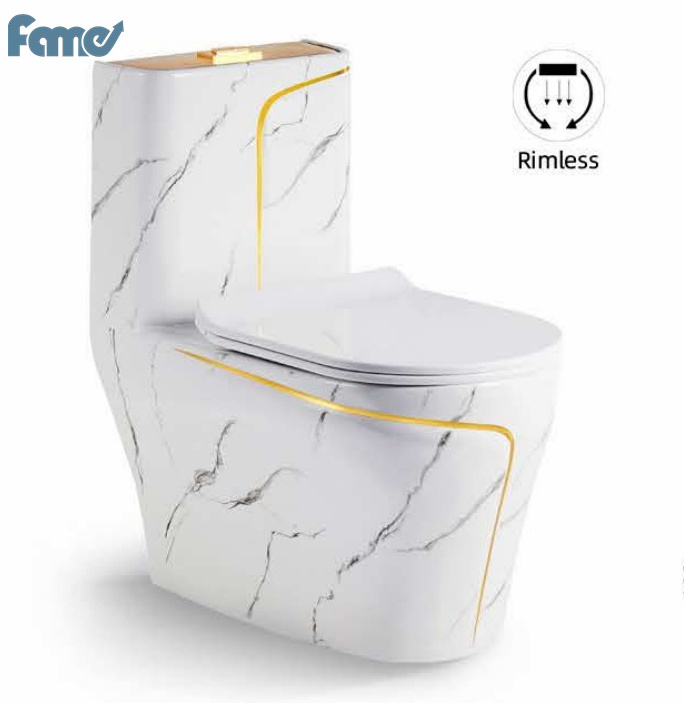 White Gold  Line Chinese Toilets With Good Quality and Easy-cleaning Toilet Bowl