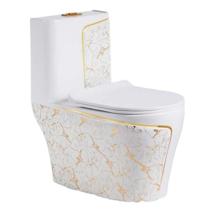 White Gold  Line Chinese Toilets With Good Quality and Easy-cleaning Toilet Bowl