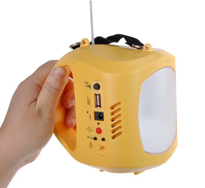 Chinese factory wholesale sky blue packing rechargeable camping LED solar lantern with FM Radio