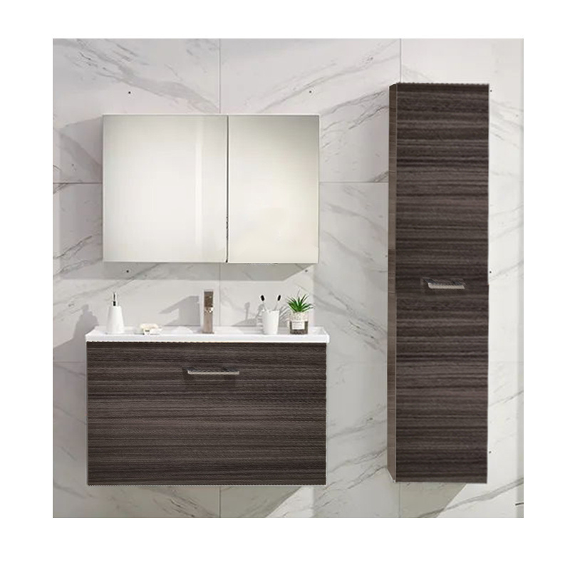 High Quality Modern Simple Wall Mounted Hanging Solid Wood Plywood Bathroom Cabinet Vanity with Wash Basin Light Mirror