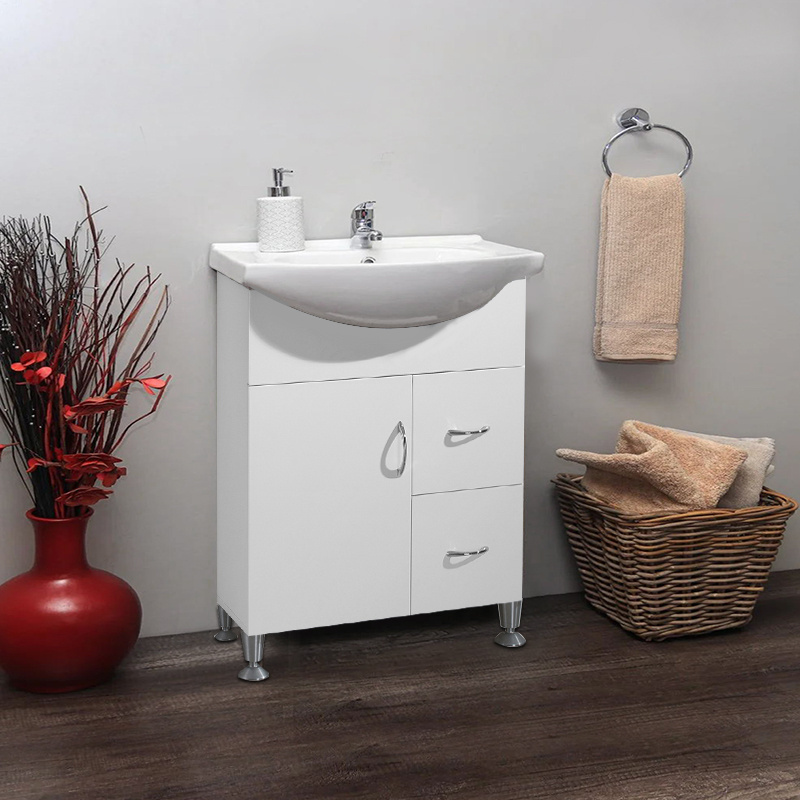 Luxury European Style 80cm White Free Standing Bathroom Furniture Cabinet Vanity Set with Mirror and Basin for Sale