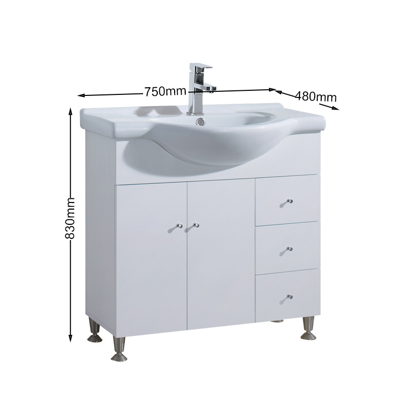 Luxury European Style 80cm White Free Standing Bathroom Furniture Cabinet Vanity Set with Mirror and Basin for Sale