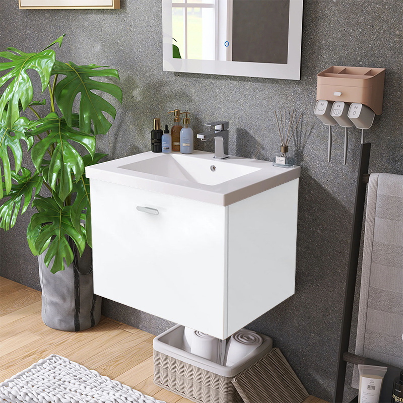 High Quality Modern Simple Wall Mounted Hanging Solid Wood Plywood Bathroom Cabinet Vanity with Wash Basin Light Mirror