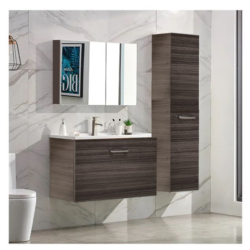 High Quality Modern Simple Wall Mounted Hanging Solid Wood Plywood Bathroom Cabinet Vanity with Wash Basin Light Mirror