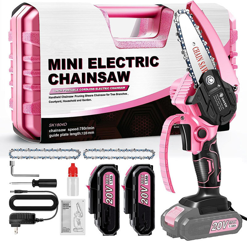 Cordless Mini Chainsaw 4-inch, Mini Chainsaw with Battery and Charger, Handheld Small Chainsaw with Safety Lock