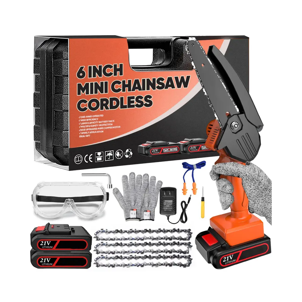 Cordless Mini Chainsaw 4-inch, Mini Chainsaw with Battery and Charger, Handheld Small Chainsaw with Safety Lock