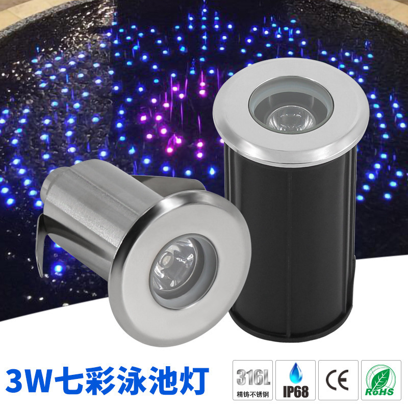 316L Stainless steel waterproof IP68 RGB sea water and pool use 3W led recessed underwater light