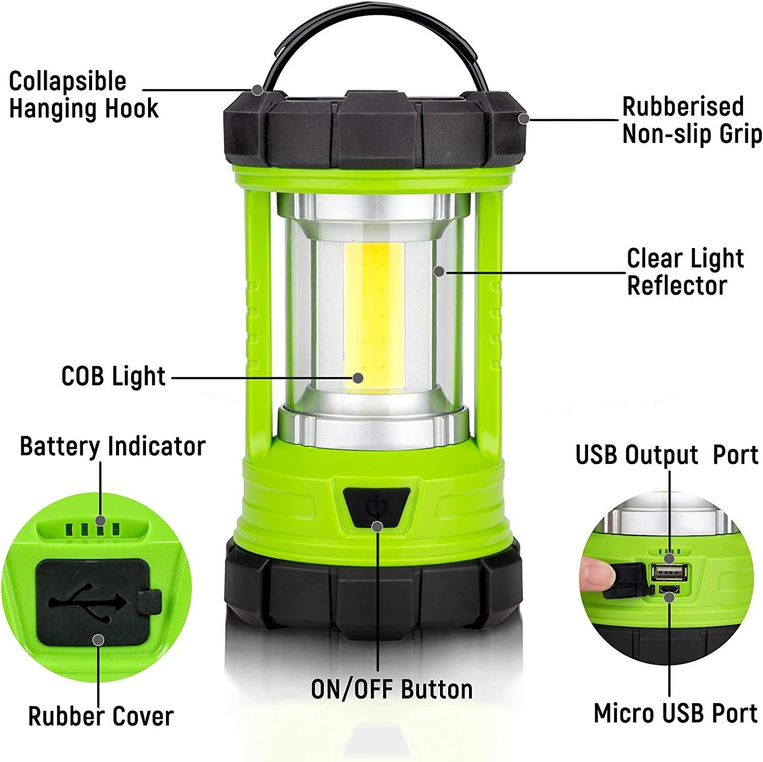 3000LM 5 Light Modes Portable Waterproof Rechargeable LED Camping Lantern Light Impact-Resistant Emergency Flashlight Lantern