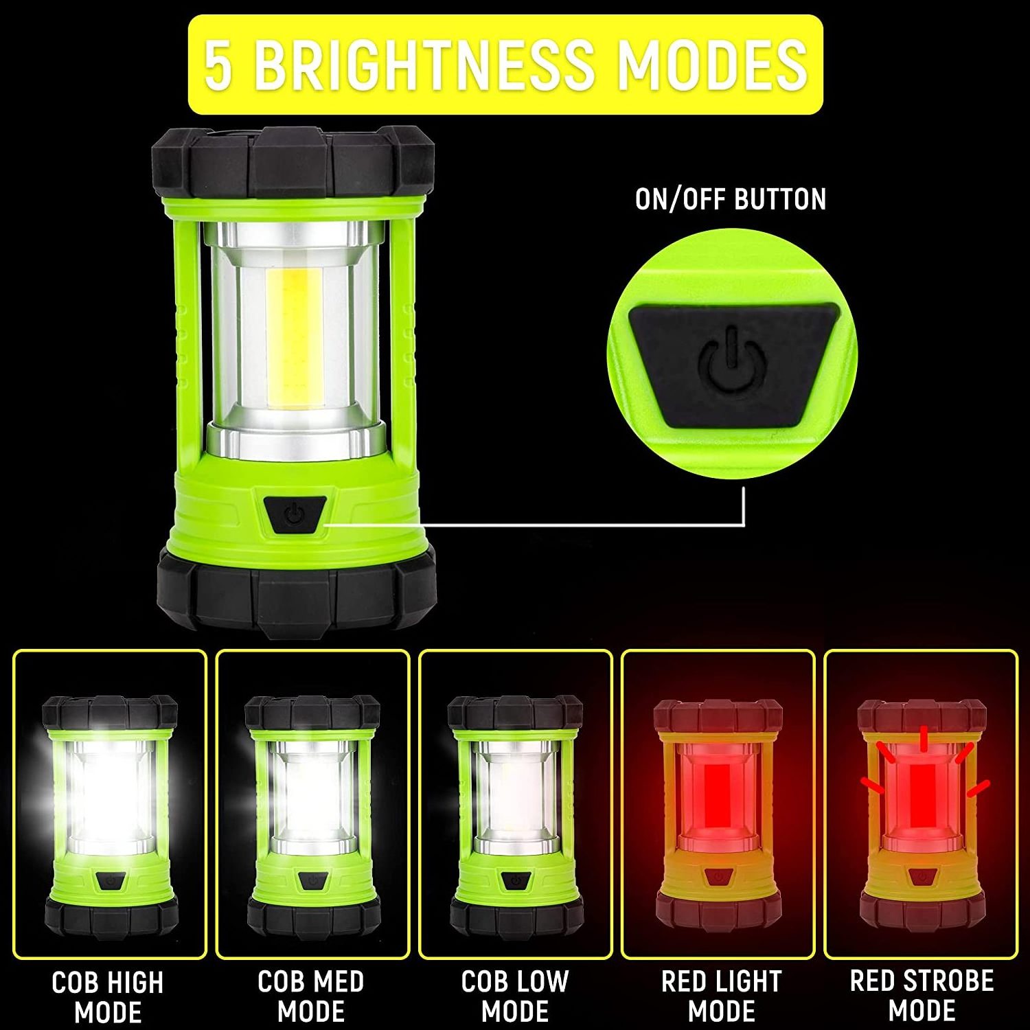 3000LM 5 Light Modes Portable Waterproof Rechargeable LED Camping Lantern Light Impact-Resistant Emergency Flashlight Lantern