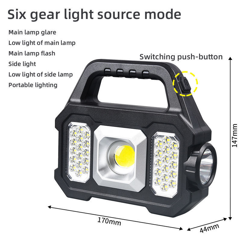 Solar Charging LED COB Rechargeable Multi-function Camping Light Flashlight Emergency Work Search Light With Powered Bank