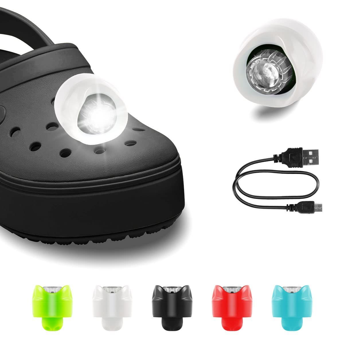 New Design Rechargeable LED head light 1pc/2pcs headlights shoes charms Clogs Shoes Decoration Shoes Lights for crocs