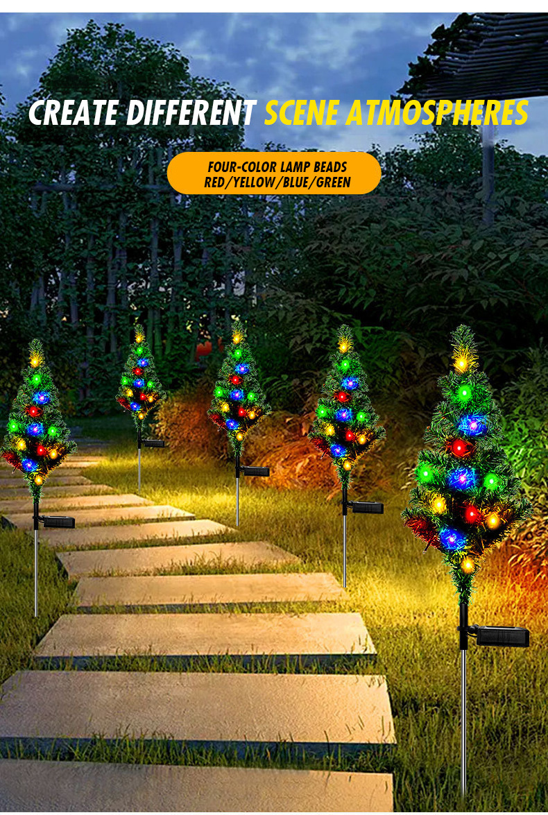 Christmas Tree Ground light Firefly Lawn Landscape Led Decor Pathway Lamp Disc Light Solar Garden Lights for Holiday