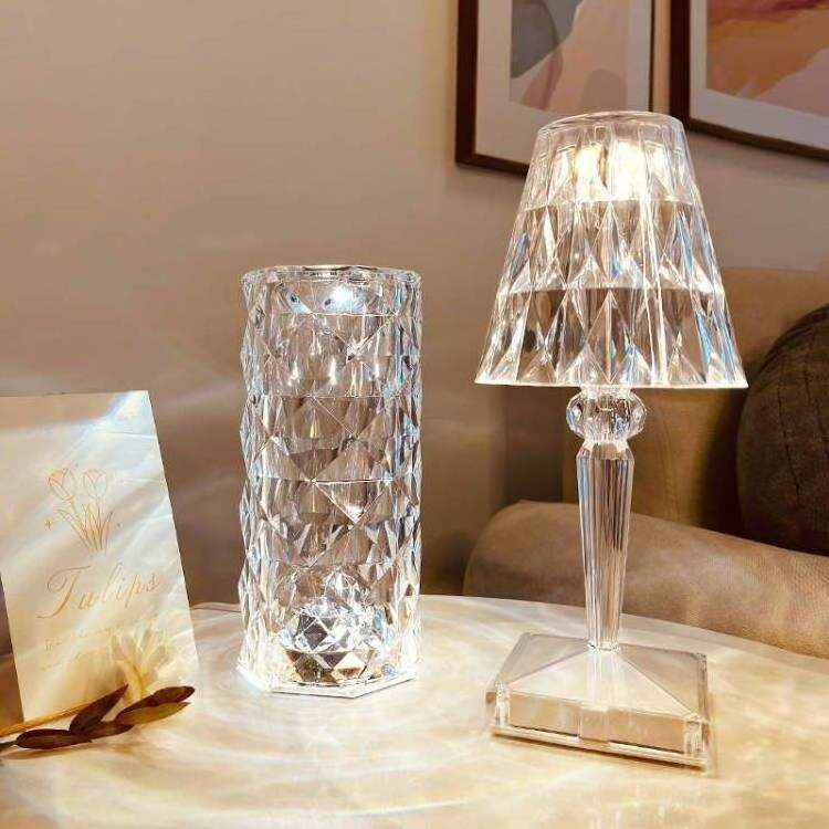 Modern Luxury Usb Rechargeable Wireless Touch Control Led Night Light Acrylic Crystal Diamond Hotel Bedroom Bedside Table Lamps