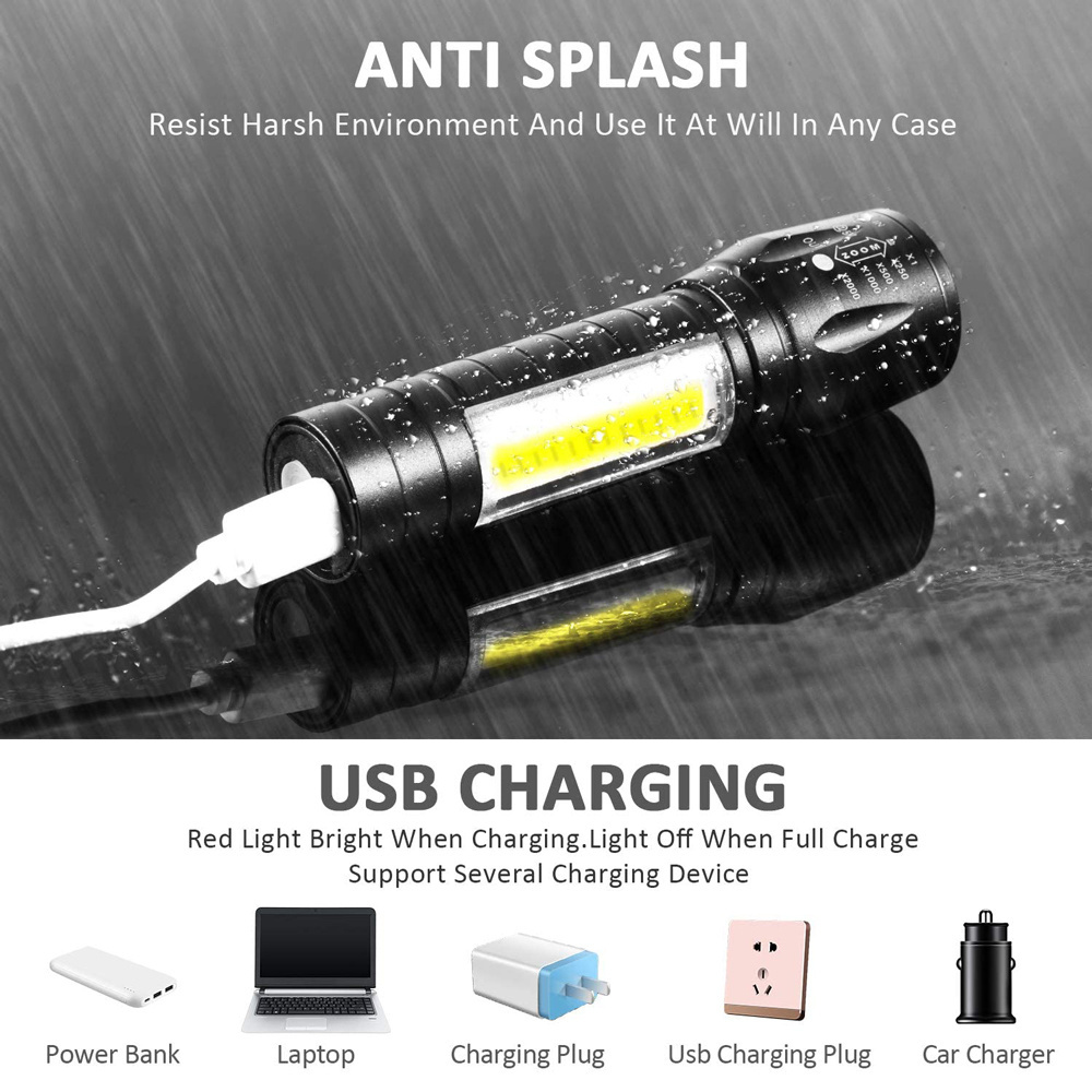 Ultra bright USB rechargeable waterproof mini LED torch light flashlight for emergency