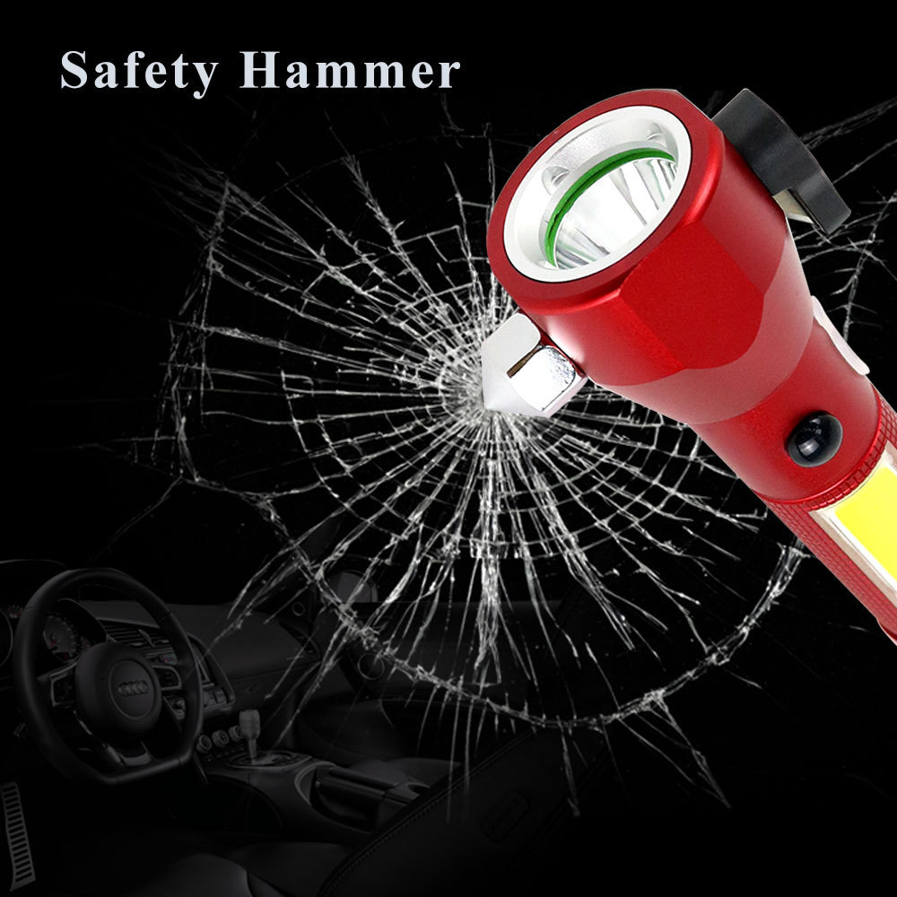 2023 Safety Hammer Torch 10W 450 Lumens Waterproof LED Torch Flashlight Rechargeable for Self Defense