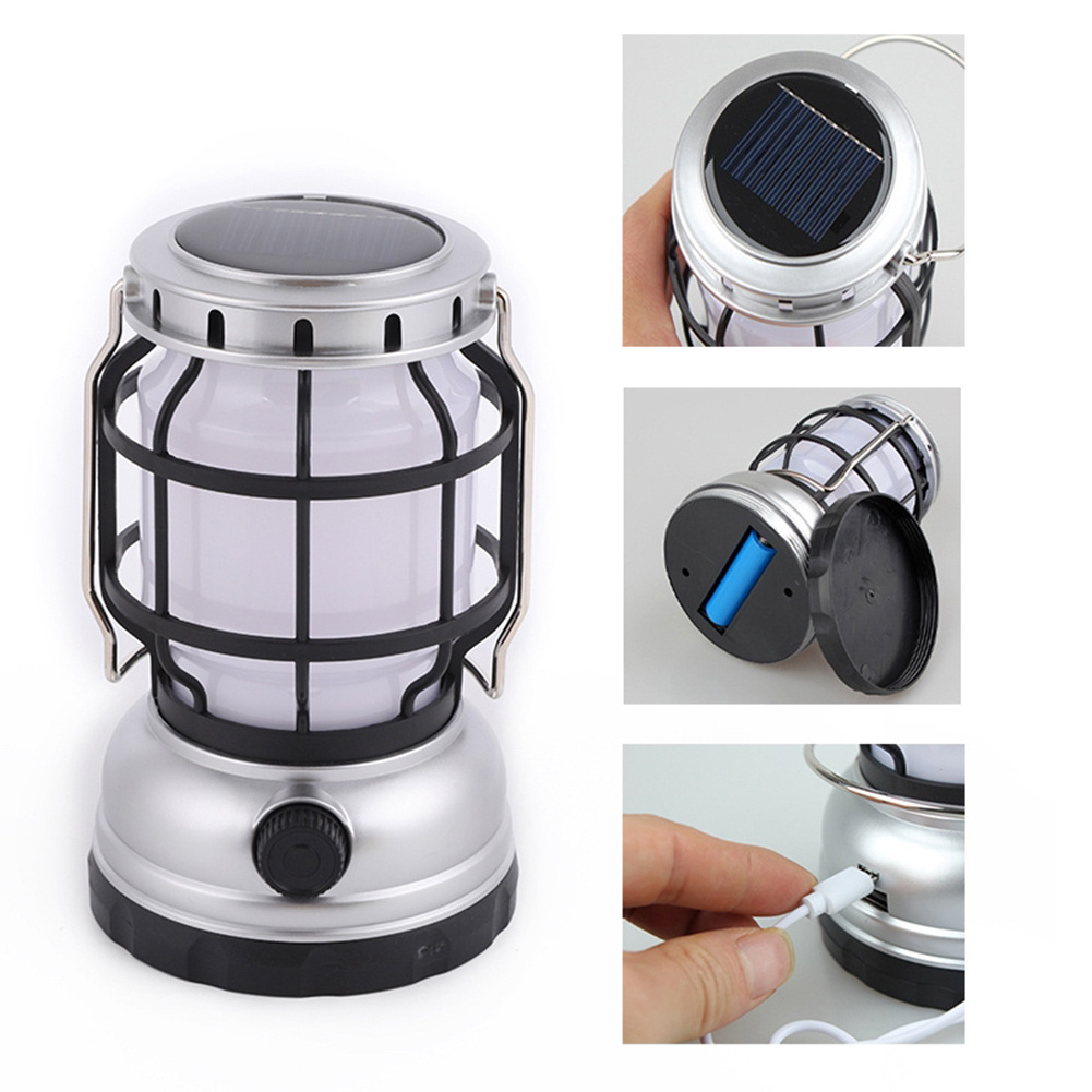 Mini Portable solar Rechargeable LED Flame Tent Hiking Light Outdoor Camping lamp Lantern for Emergency